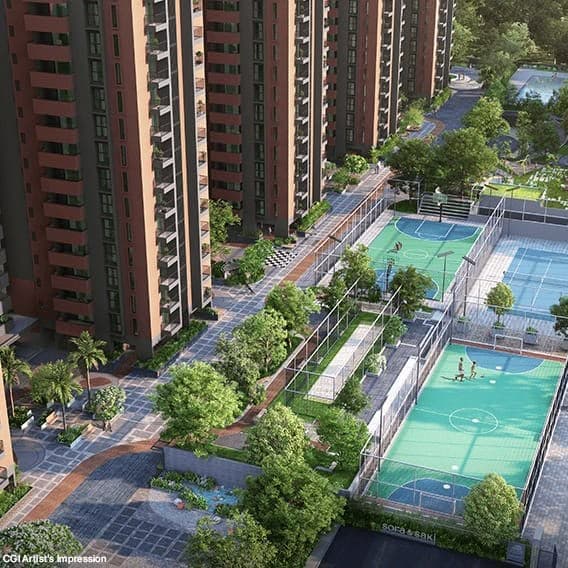 Aerial view of community amenities